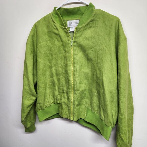 Silk Club Linen Full Zip Lightweight Jacket Woman's Large Green 1425 - Picture 2 of 7